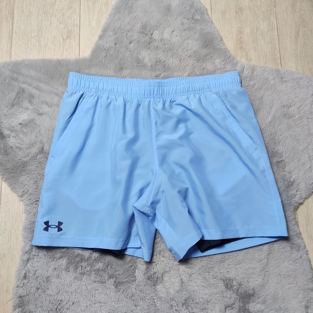 Under Armour 2-in-1 Training Shorts Light Blue Navy Liner Style 1387385 Size XL